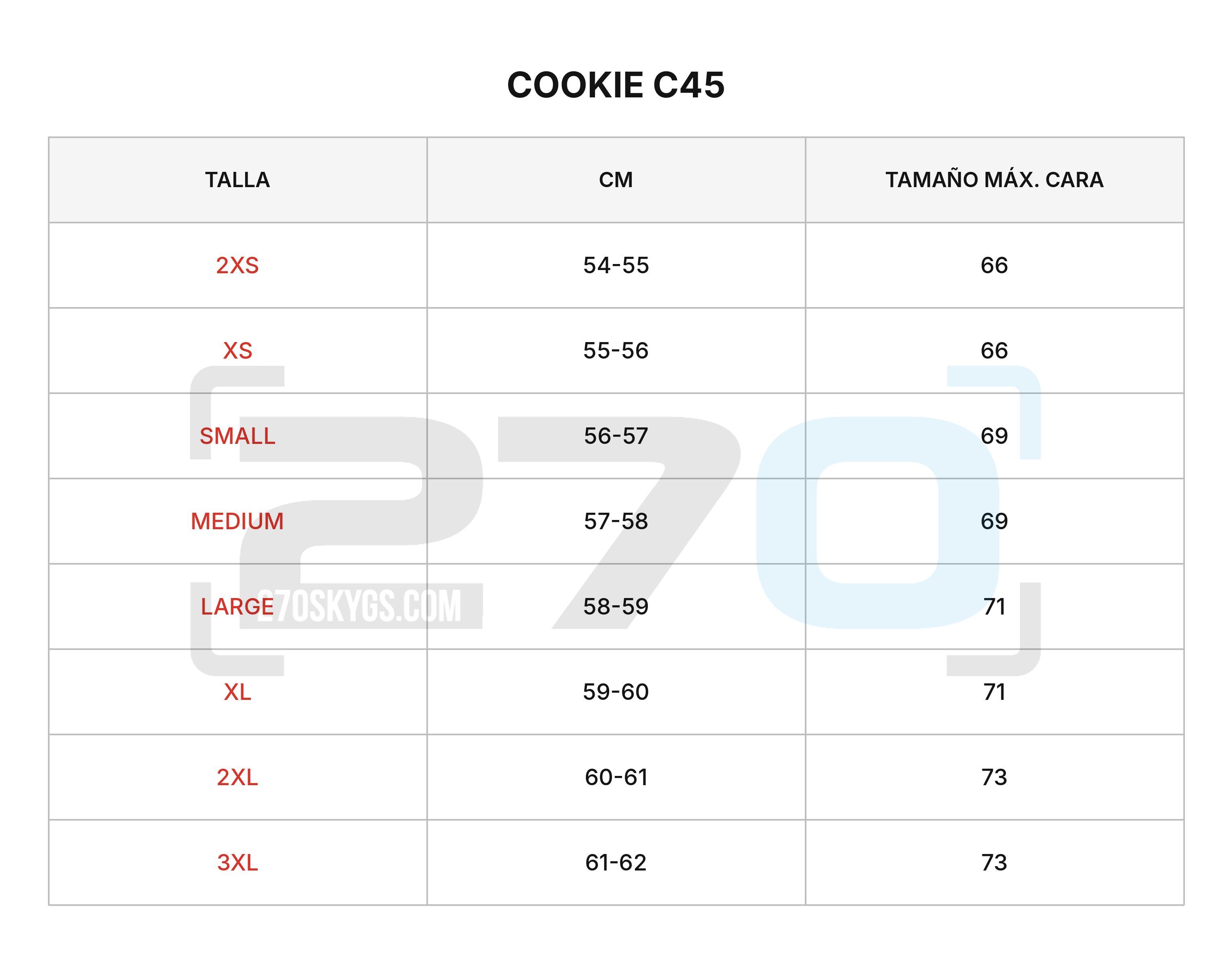 Size Chart c45